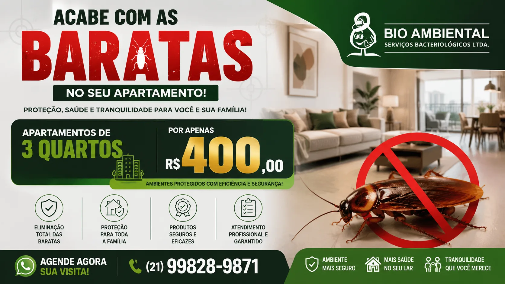 Foto do produto Sem BARATAS no 3 Quartos